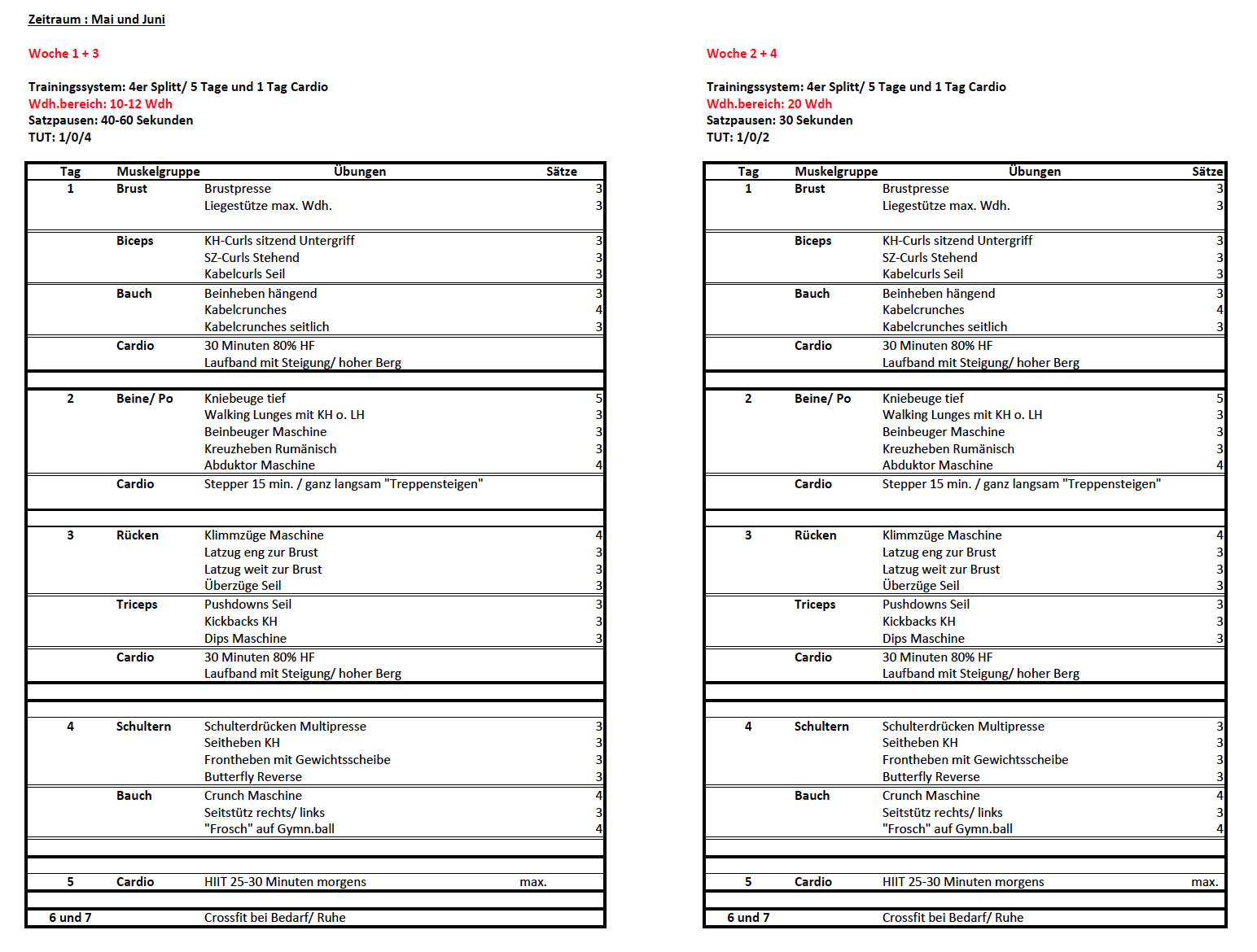 Trainingspläne Aufbau